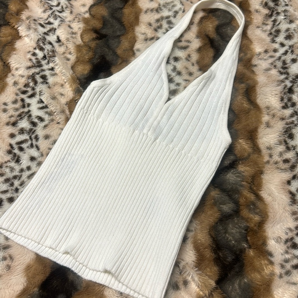 Guess Cream/White Halter Top Knit size Small X/S